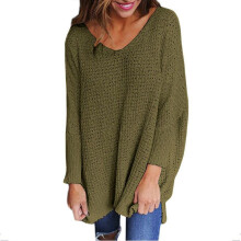 (Green, Tag XL=US M) Autumn Women Winter Solid Color Long Sleeves V Neck Sweater Knitted Pullover