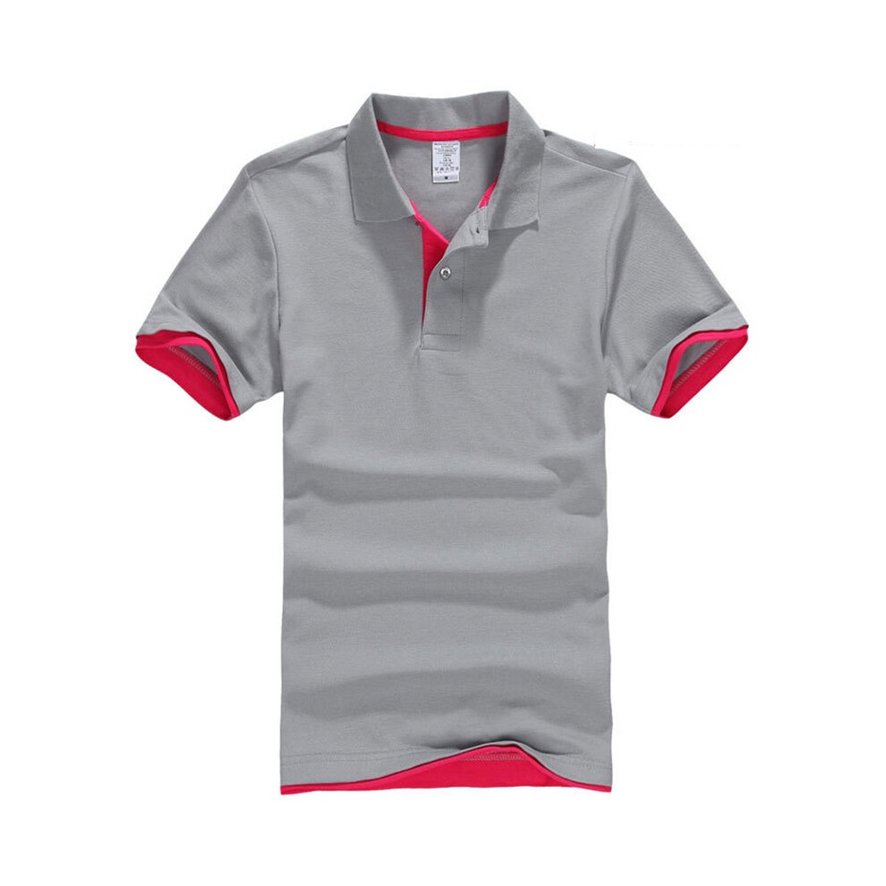 (Gray+Rose, L) Mens Classic Short Sleeve Summer Golf Sport Shirts Solid Tshirt Tops Tee Casual