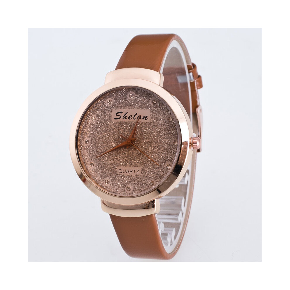 (Coffee) Pu Fashion Women Leather Casual Watch Luxury Analog Quartz Wristwatch Crystal-image-OPC-PJ7NGJD-NEW
