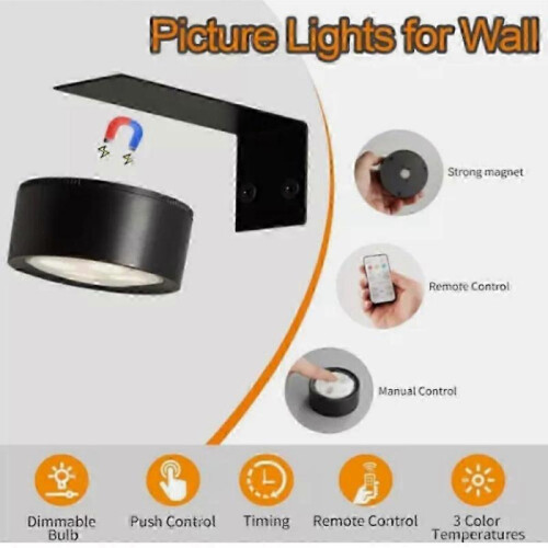 (3pcs, Black) Topveden Wall-Mounted Picture Lighting with Wireless Rechargeable Features 1