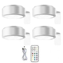 (4pcs, white) Wall-mounted Wireless Picture Light with Remote Control Dimmable Battery Operated Adjustable 13-Color RGB Painting Light