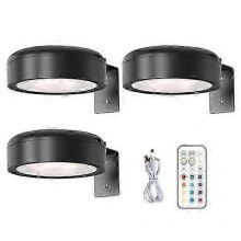 (3pcs, black) Wall-mounted Wireless Picture Light with Remote Control Dimmable Battery Operated Adjustable 13-Color RGB Painting Light