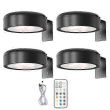 (4pcs, black) Wall-mounted Wireless Picture Light with Remote Control Dimmable Battery Operated Adjustable 13-Color RGB Painting Light
