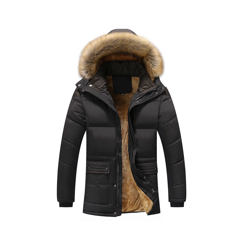 (Black, 5XL) Mens Military Coat Thicken Warm Outwear Parka Hooded Outdoor Outwear Jacket
