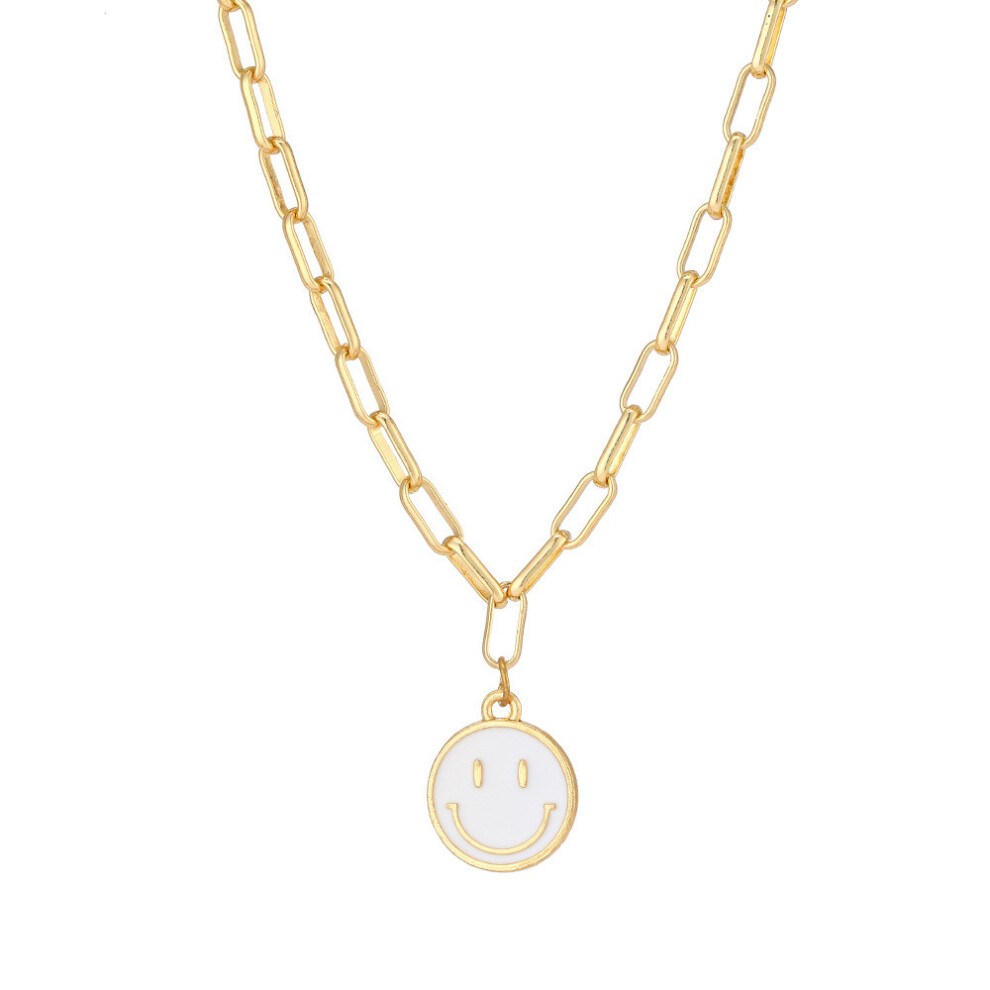 (Large White) Smiley Unique Alloy Face Pendant Necklace In Vibrant Colors For Chic Everyday Wear-image-OPC-PJ7NTRF-NEW
