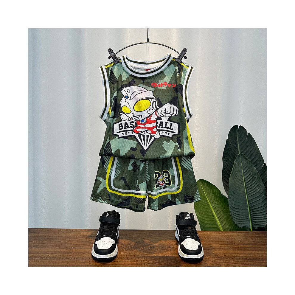 (Military Green, 120cm) Boys Summer Stylish Camouflage Vest Set Comfortable Cotton Outfit For Kids Aged 3 To Years 8-image-OPC-PJ7NXMV-NEW