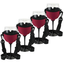 (Wine Red) 4PCS Portable Wine Glass Holder Strap Wine Sling Yoke Glass Holder Support Neck Strap for Birthday C