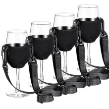 (Black) 4PCS Portable Wine Glass Holder Strap Wine Sling Yoke Glass Holder Support Neck Strap for Birthday C