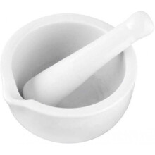 Ceramic kitchen mortar and pestle for crushing garlic, pepper, parsley, spices, sauces and condiments, white, dishwasher safe, 11 x 6 cm, 1 piece