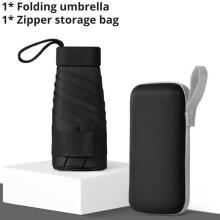 (Black) Six Sun Fold Umbrella Uv Rain Protection Dual Use Alloy Frame Women Portable