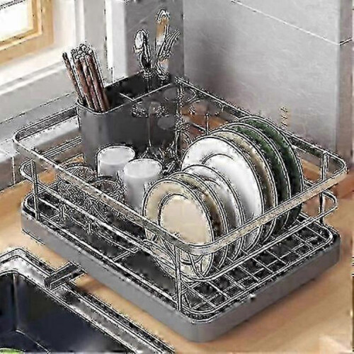 (red) Large Dish Drying Rack with Auto-Drain & Non-Slip Base for Kitchen Counter Organization 1