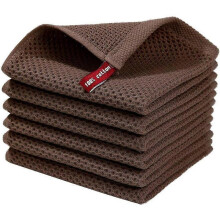 (Dark Coffee, Espresso) 6Pcs 34x34cm Cotton Waffle Weave Kitchen Dish Towels Quick Cleaning Fast Absorbing Rag with Hanging