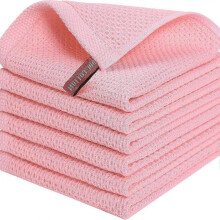 (Light Pink, Light pink) 6Pcs 34x34cm Cotton Waffle Weave Kitchen Dish Towels Quick Cleaning Fast Absorbing Rag with Hanging