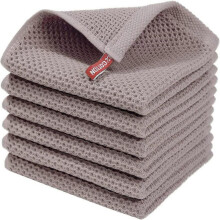(Light Coffee, Espresso) 6Pcs 34x34cm Cotton Waffle Weave Kitchen Dish Towels Quick Cleaning Fast Absorbing Rag with Hanging