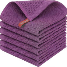 (Dark Purple, Dark purple) 6Pcs 34x34cm Cotton Waffle Weave Kitchen Dish Towels Quick Cleaning Fast Absorbing Rag with Hanging