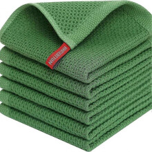 (Green, Green) 6Pcs 34x34cm Cotton Waffle Weave Kitchen Dish Towels Quick Cleaning Fast Absorbing Rag with Hanging