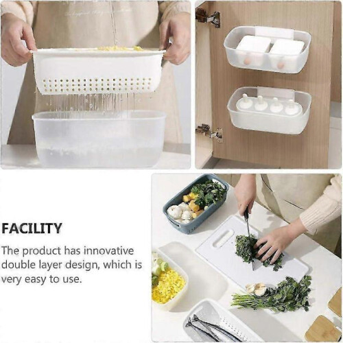 Rinsing Bowl 2-in-1 Multi-Function Kitchen Colander Filter Bowl Set Double-Layer Plastic Food Strainer(White) 2