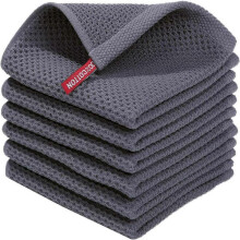 (Dark Grey, Dark grey) 6Pcs 34x34cm Cotton Waffle Weave Kitchen Dish Towels Quick Cleaning Fast Absorbing Rag with Hanging