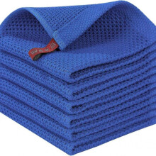 (Sapphire, Azure) 6Pcs 34x34cm Cotton Waffle Weave Kitchen Dish Towels Quick Cleaning Fast Absorbing Rag with Hanging