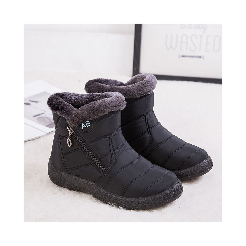 (Black, EU40) Warm Women Winter Shoes Snow Boots Furlined Slip On Warm Ankle Waterproof Shoes