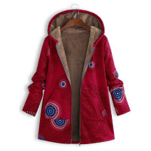 (Red, 5XL) Warm Women Winter Fleece Lined Hooded Jacket Parka Floral Coat Outwear Jacket