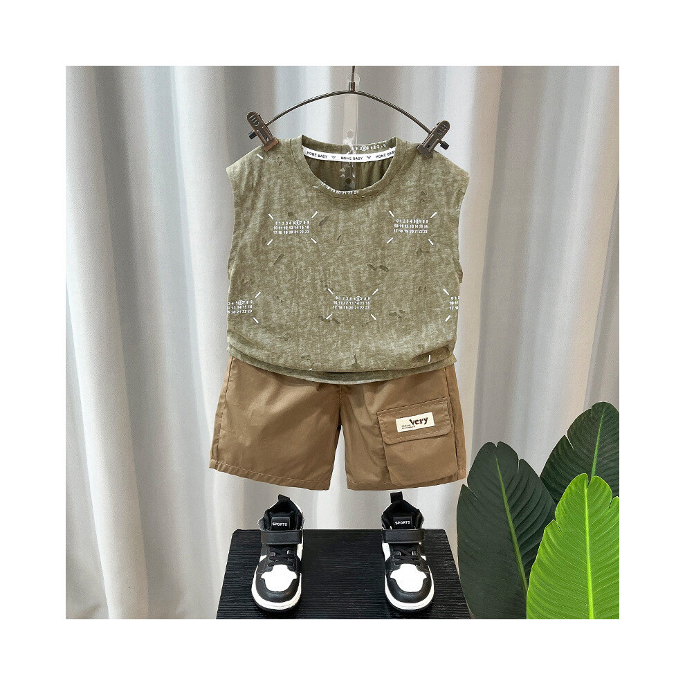 (Green, 140cm) Adorable Summer Vest And Shorts Set For Little Boys Soft Cotton Fabric For Ages 3 To 8-image-OPC-PJ7QMM8-NEW