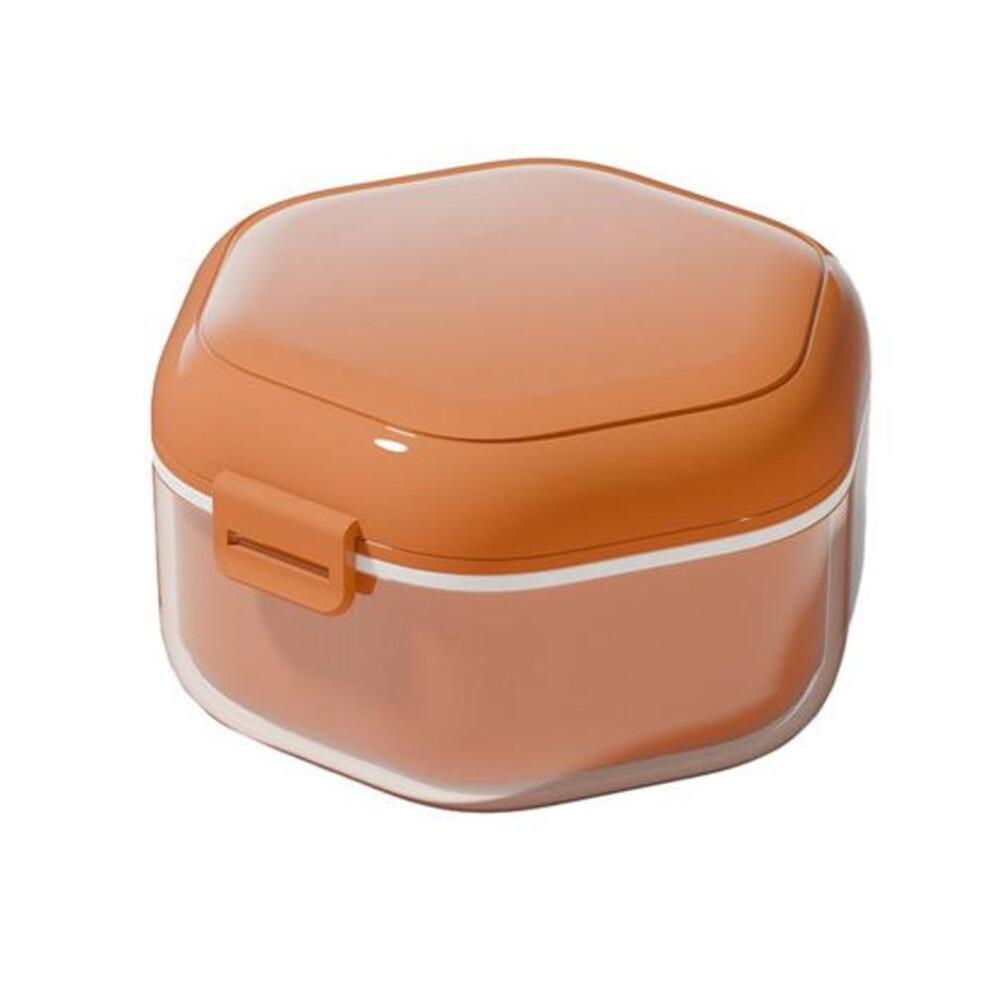 (orange) Double Layers Retainer Case Portable Soaking Denture Bath Box With Strainer