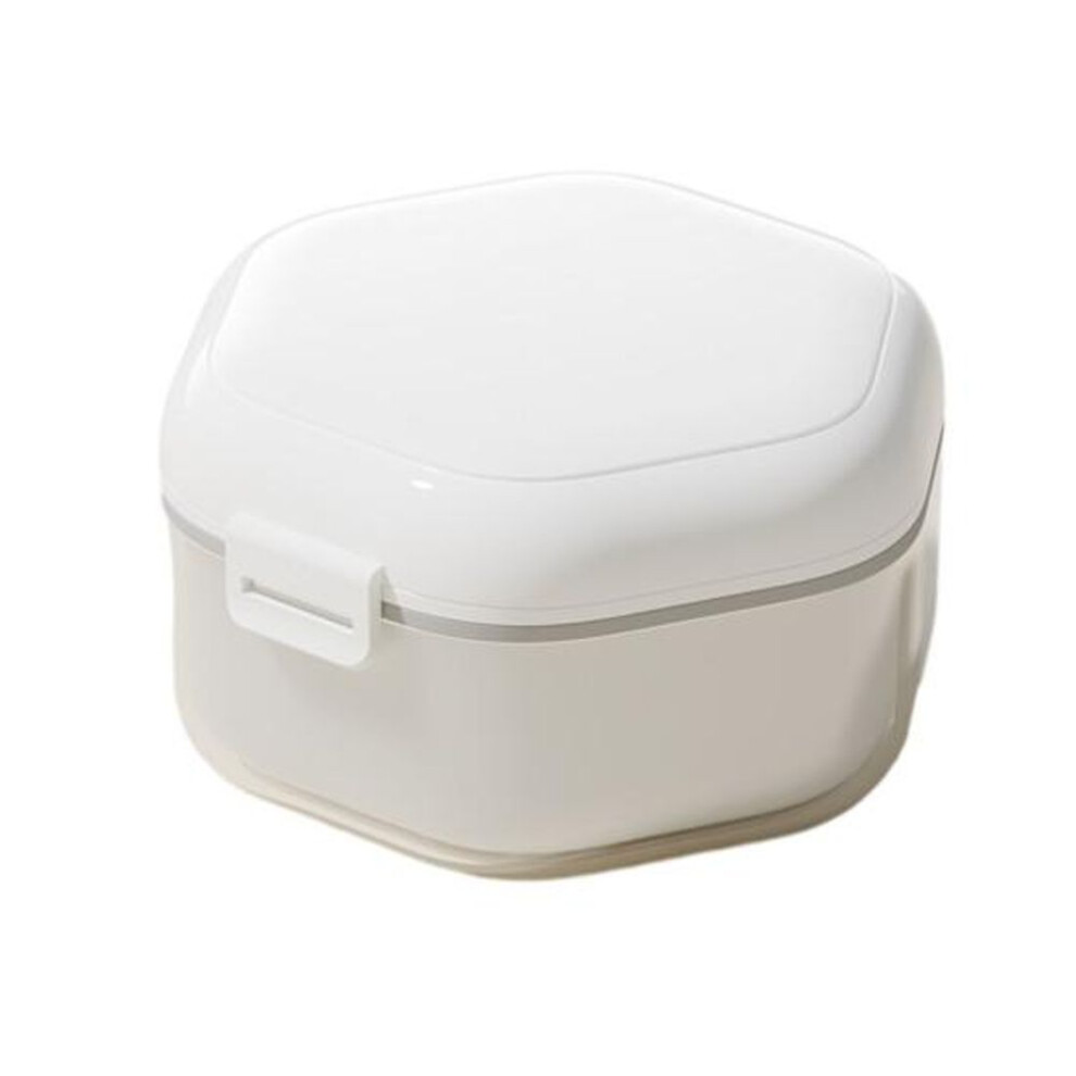 (white) Double Layers Retainer Case Portable Soaking Denture Bath Box With Strainer