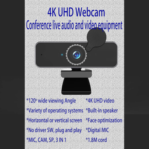 4K Webcam, USB Web Camera, MIC, Camera, Speaker 3 in 1, Face Optimization(Black) 2