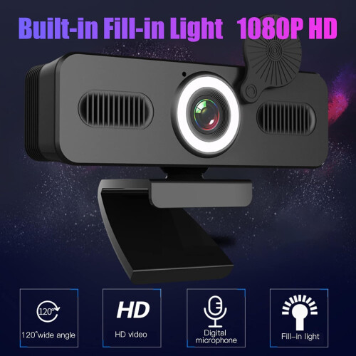 Webcam 1080P HD Webcam Computer with Microphone USB PC Web Camera(Black) 1