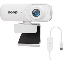 1080P FHD Webcam, 90 FOV, Noise-Canceling Mic, Privacy Cover, Plug & Play(White)