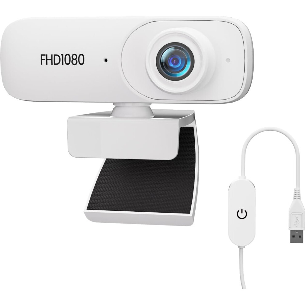 1080P Fhd Webcam, 90 Fov, Noise-Canceling Mic, Privacy Cover, Plug & Play(White) White 6976918071132