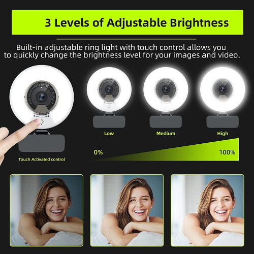 Webcam with Light, Software Included, Fast AutoFocus, Built-in Privacy Cover, USB Web Camera(Black) 2