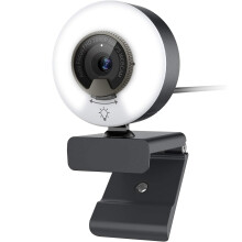 Webcam with Light, Software Included, Fast AutoFocus, Built-in Privacy Cover, USB Web Camera(Black)