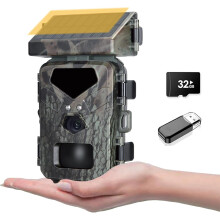 Mini Solar Trail Camera 1080P 20MP Game Camera with 32GB Memory Card and Night Vision Motion(Green)