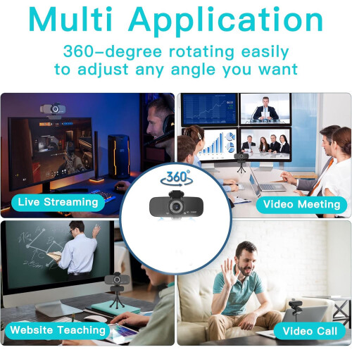 1080P HD Webcam with Microphone for Desktop, USB Computer Camera with Web Cam Cover(Black) 2