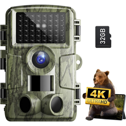 Trail Camera with Night Vision 4K Game Camera, 0.05s Trigger Motion Activated Hunting Camera(Green)