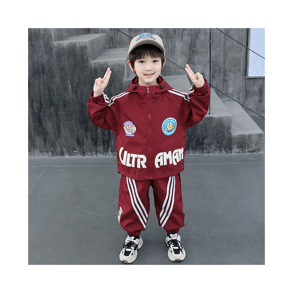 (Burgundy, 120cm) Chic Jacket Ultraman And Pants Set For Trendsetting Boys Aged 3 Years 8 To-image-OPC-PJ7RTWB-NEW