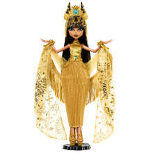 Monster High Howliday Doll Winter Edition Cleo de Nile Collezionabile in abito dorato con accessori scintillanti e scialle di frangia luccicante