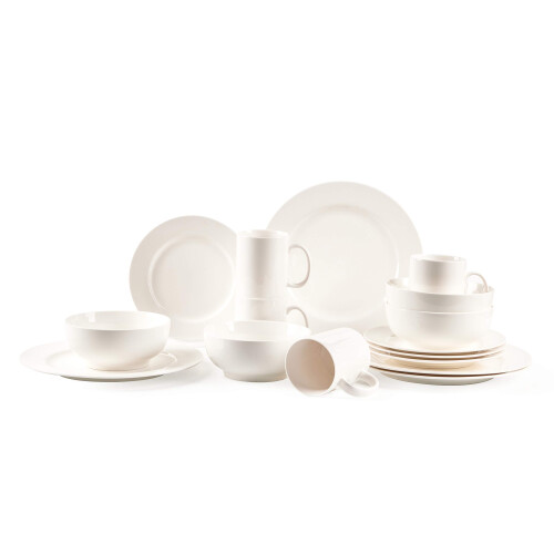 HomeVss  Bone China Rim Shape  Elegance White 40pc Dinnerware Set 1