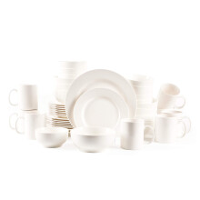 HomeVss Bone China Rim Shape Elegance White 40pc Dinnerware Set