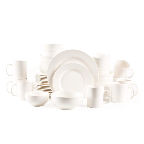 HomeVss  Bone China Rim Shape  Elegance White 40pc Dinnerware Set