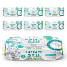 Juniper CLEAN 6 Pack Surface Cleaning Wipes with Bleach All-Purpose Cleaner for Bathroom Kitchen Office 72 Count Soft Flow Fresh Scent Lint