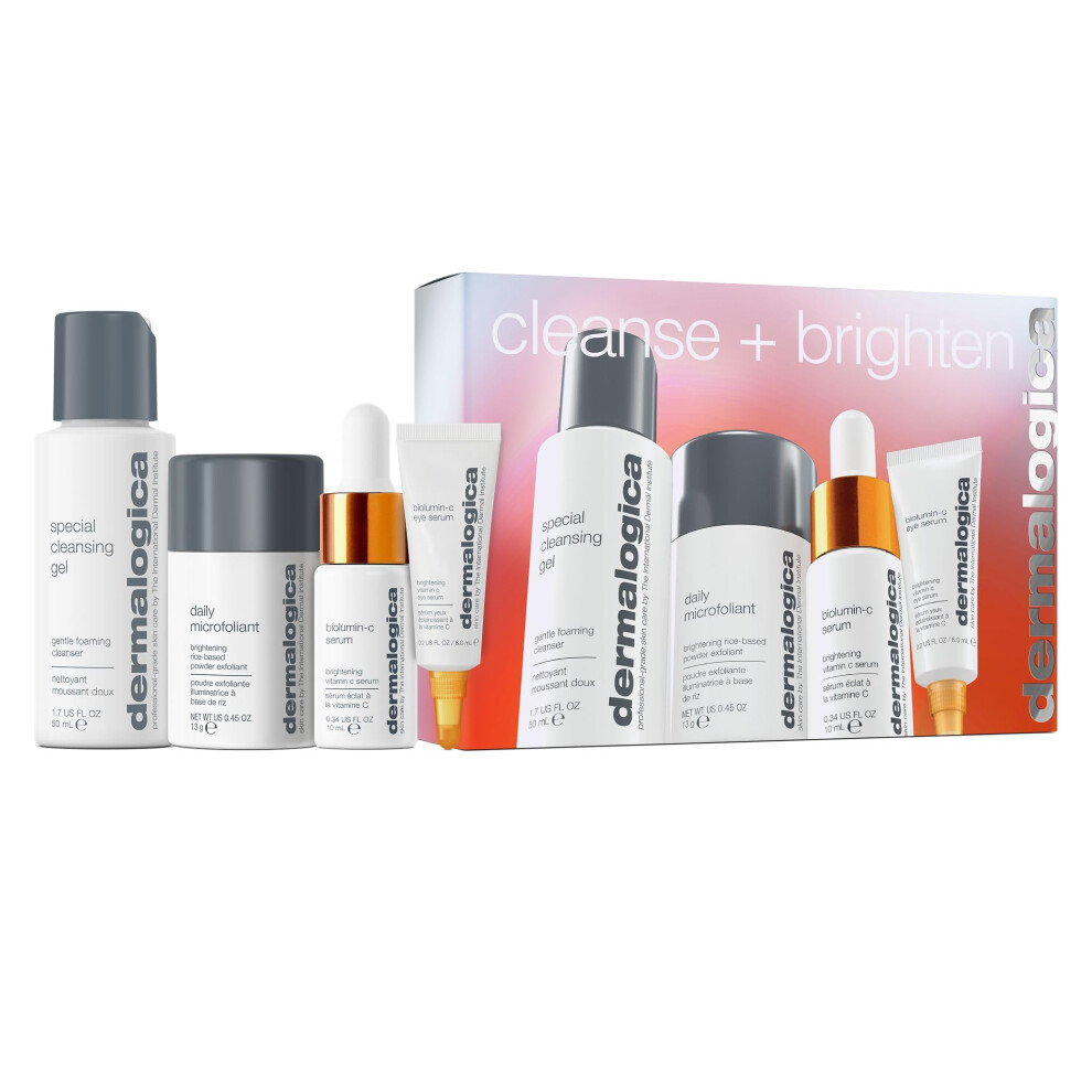 Dermalogica Cleanse + Brighten - Skin Care Set Contains Face Wash, Exfoliating Powder, Facial Serum, And Eye Serum, Holiday Gift Set
