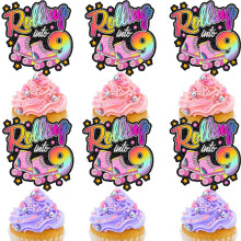 LIANGSS Cupcake Roller Skating Toppers Set of 18 - 9th Happy Birthday Ice Skates Themed Party for Boy or Girl Retro Roller Themed or Kids Disco