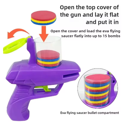 2pcs Kids Outdoor Game Foam Disc Gun Toy Shooting  Interactive Toy 1