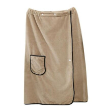 (light tan) Men Bath Skirt Towel With Pocket Coral Fleece Quick Absorbent Adjustable Waist