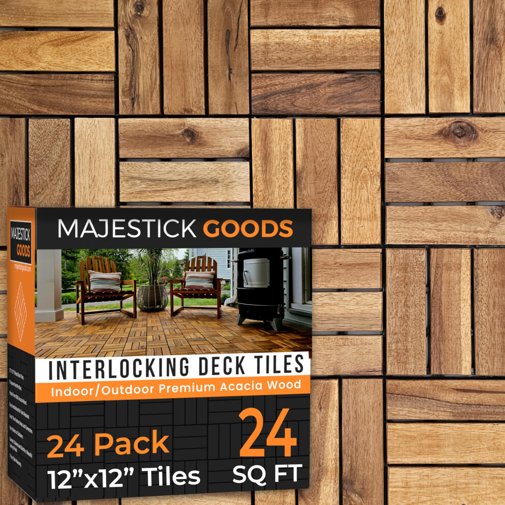 24 Sq Ft Interlocking Deck Tiles 12""X12"" - Non-Slip All Weather Acac 677937341539