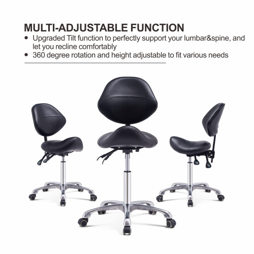 Grace&Grace Professional Saddle Stool Chair with Back Support  Rolling 2