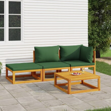 Vidaxl Salon de Jardin 4 szt. Avec Coussins Vert Bois Massif